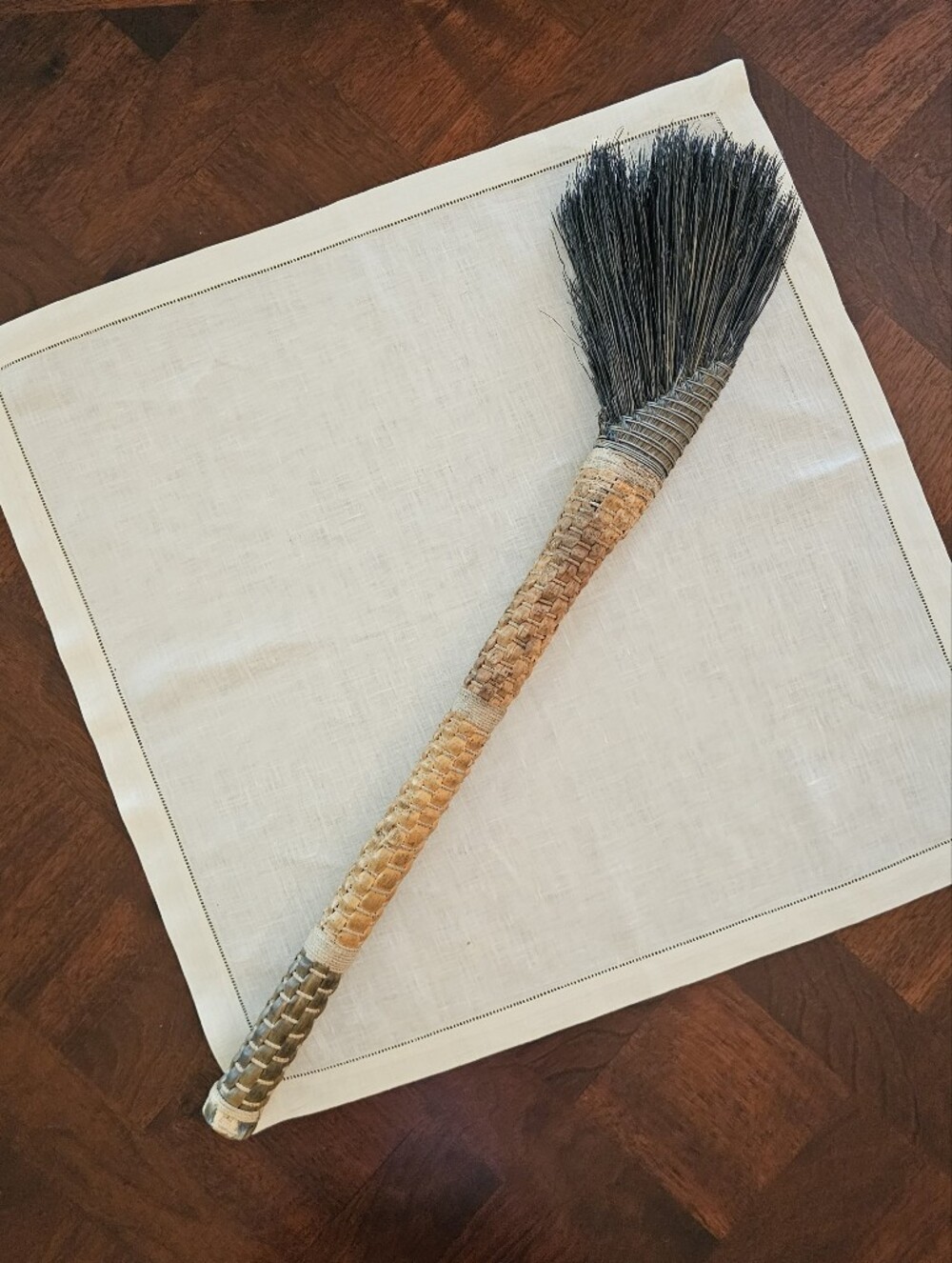 Vintage Appalachian Hand Woven Fireplace Hearth Broom Shaker Wrap Handle 28"